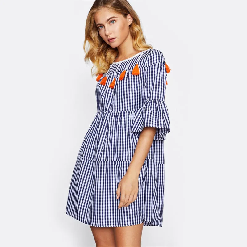 Matilda Gingham Tassel Dress