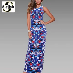 Maxi Dress Summer Bohemian Long Dress Boho 2016 New Fashion Sexy Sleeveless Print Bandage Tank Long Dresses For Women Clothing