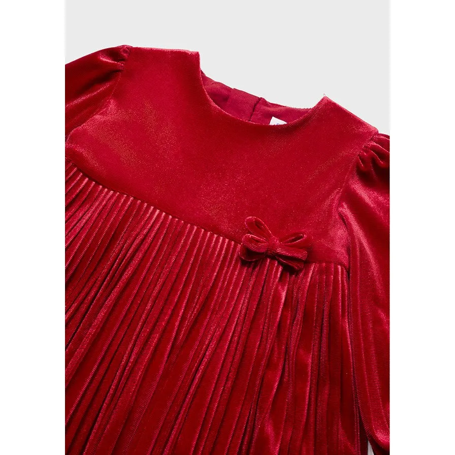 Mayoral Pleated Velvet Dress - Red