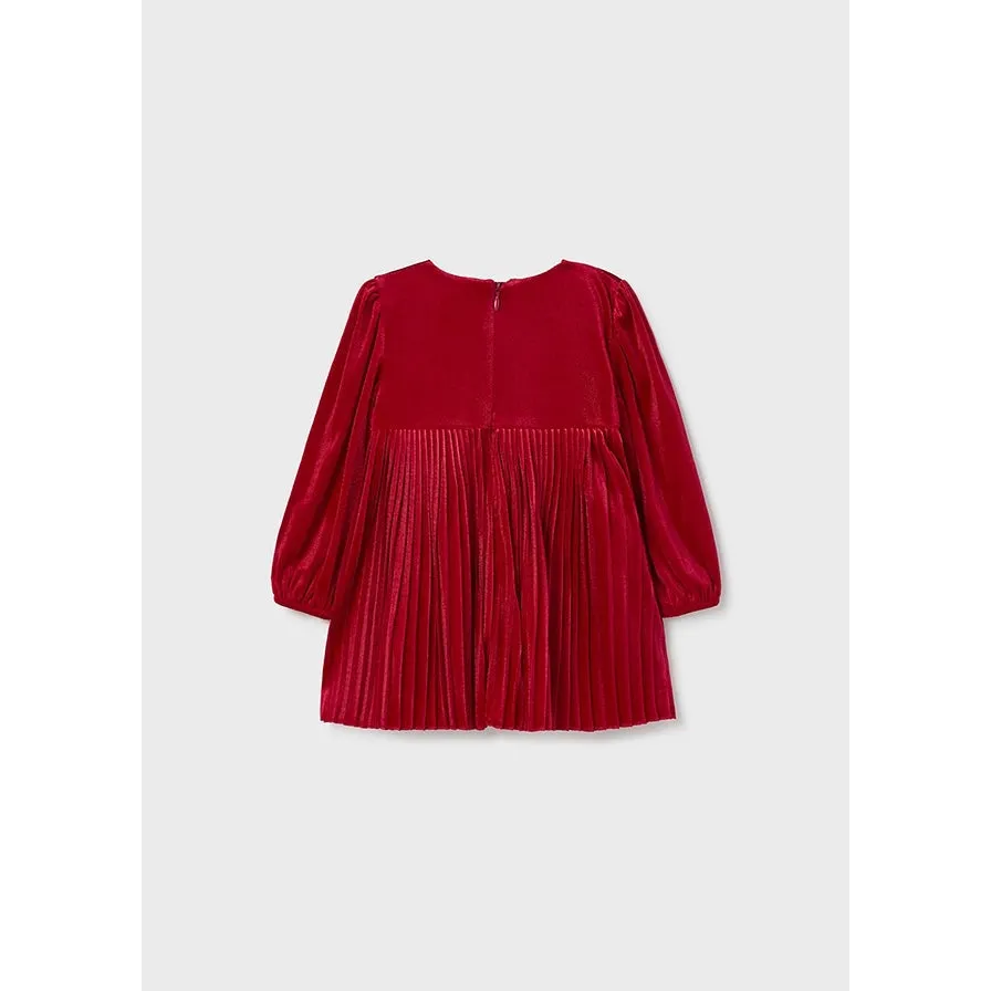 Mayoral Pleated Velvet Dress - Red
