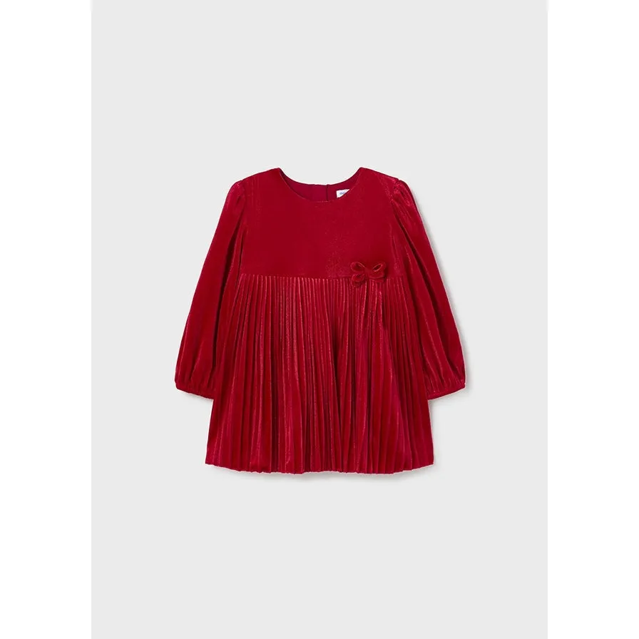 Mayoral Pleated Velvet Dress - Red