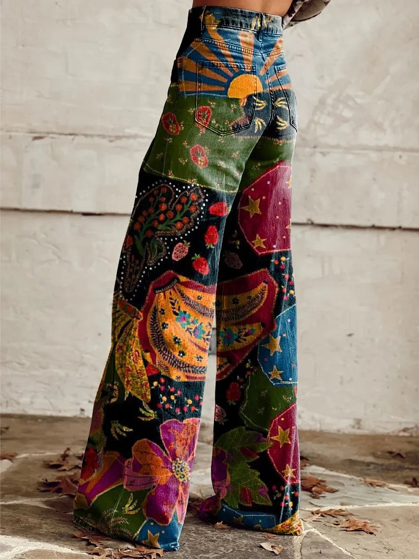 Megara® | Bohemian Dreamscape Wide Leg Trousers