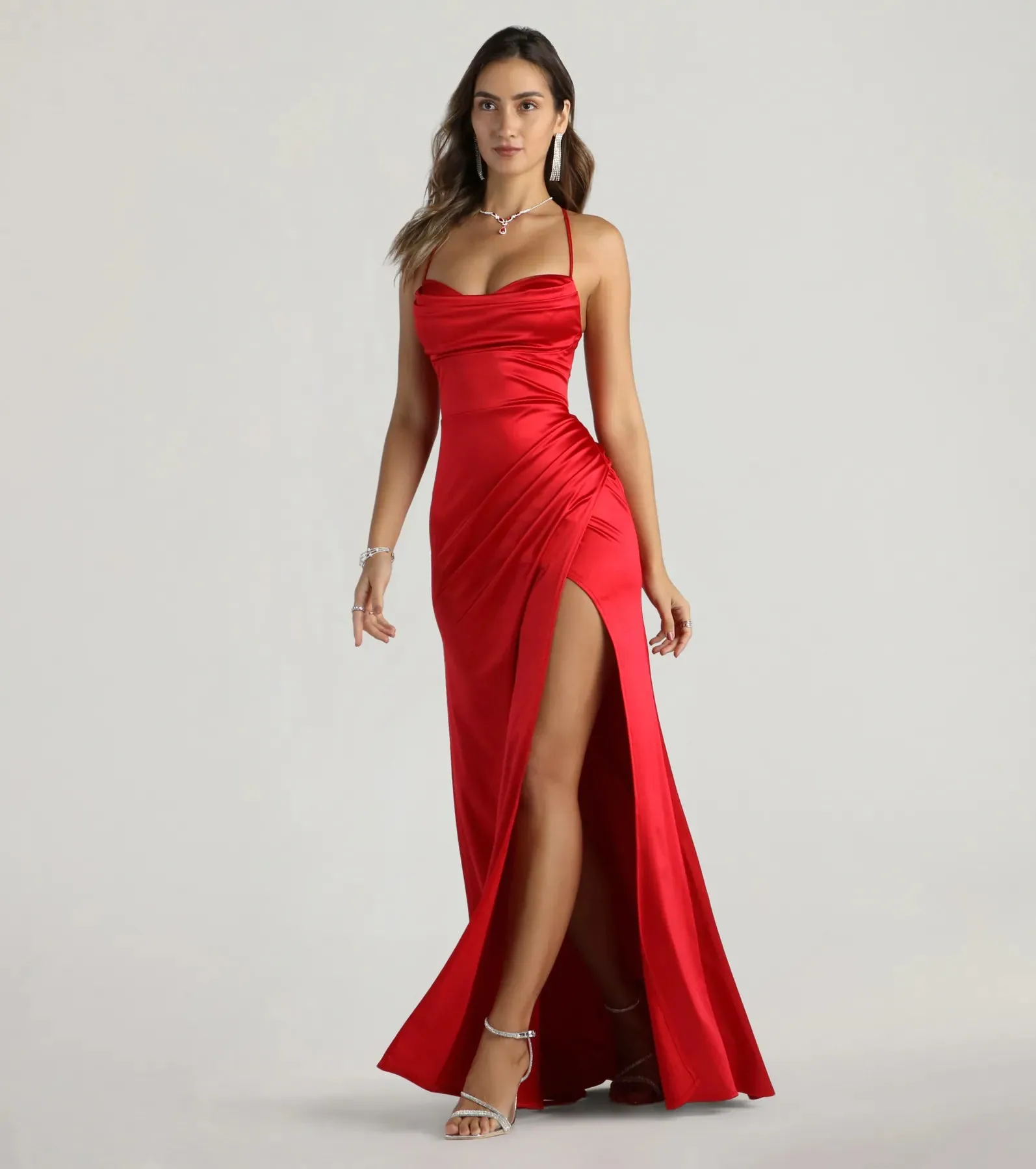Melinda Satin Lace-Up Formal Dress