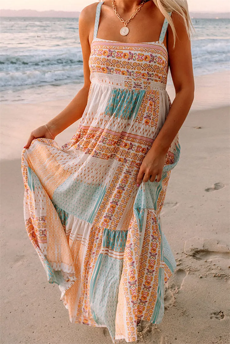 Melindi - Mehrfarbiges Sommerkleid mit Bohemian-Print