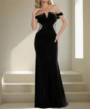 Mermaid Beading Black Velvet Long Mother of The Bride Dresses