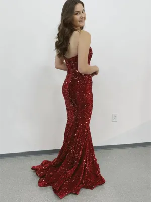 Mermaid Sequins Long Burgundy Prom Dresses, Mermaid Sequins Long Burgundy Formal Evening Dresses,DS3799