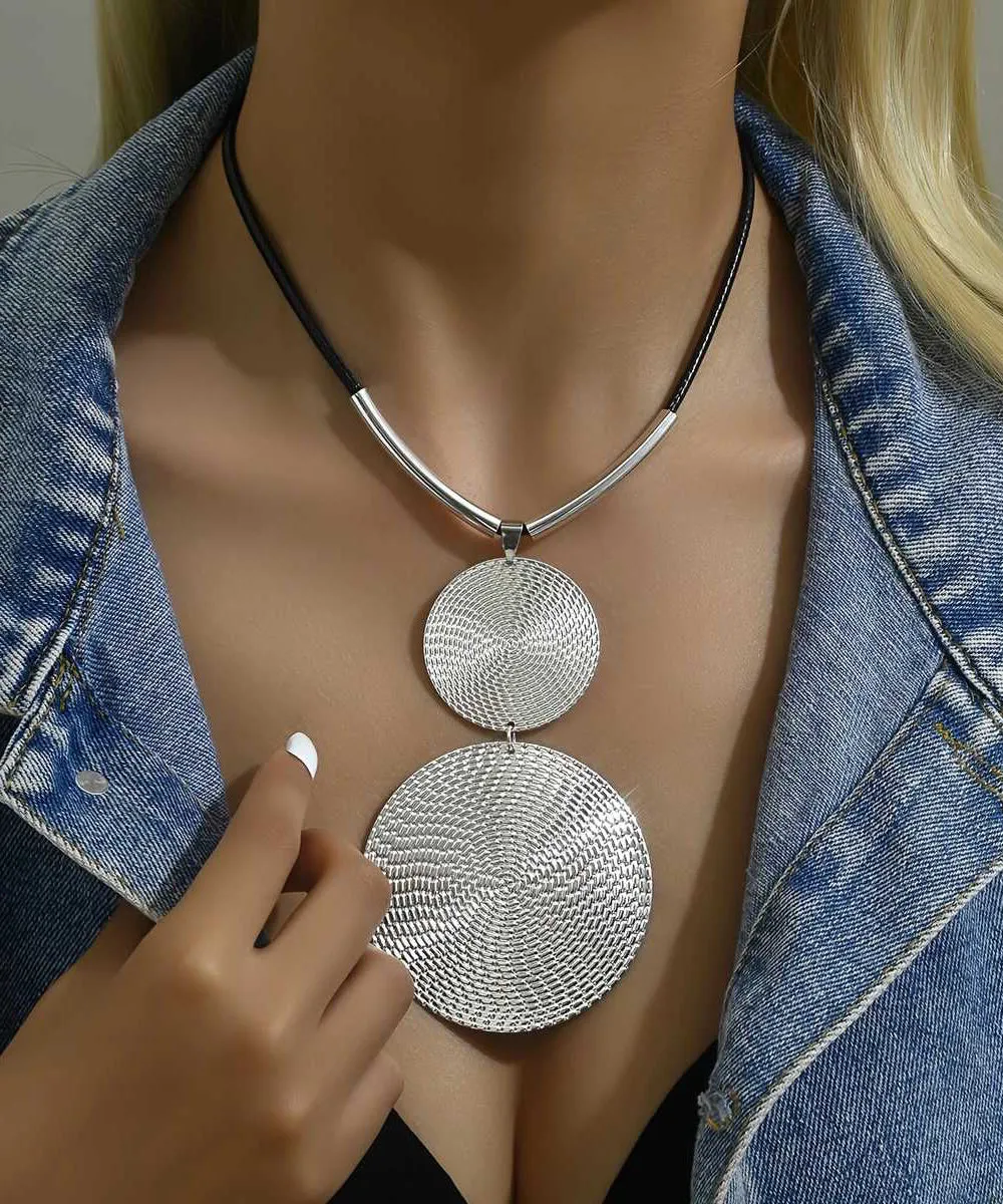 Metal Pendant Silk Bohemian Asymmetrical Necklace