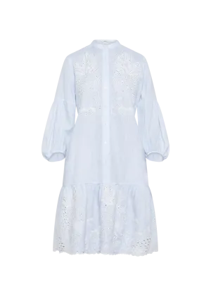 MILA DRESS FANCY BLUE EYELET LINEN DRESS