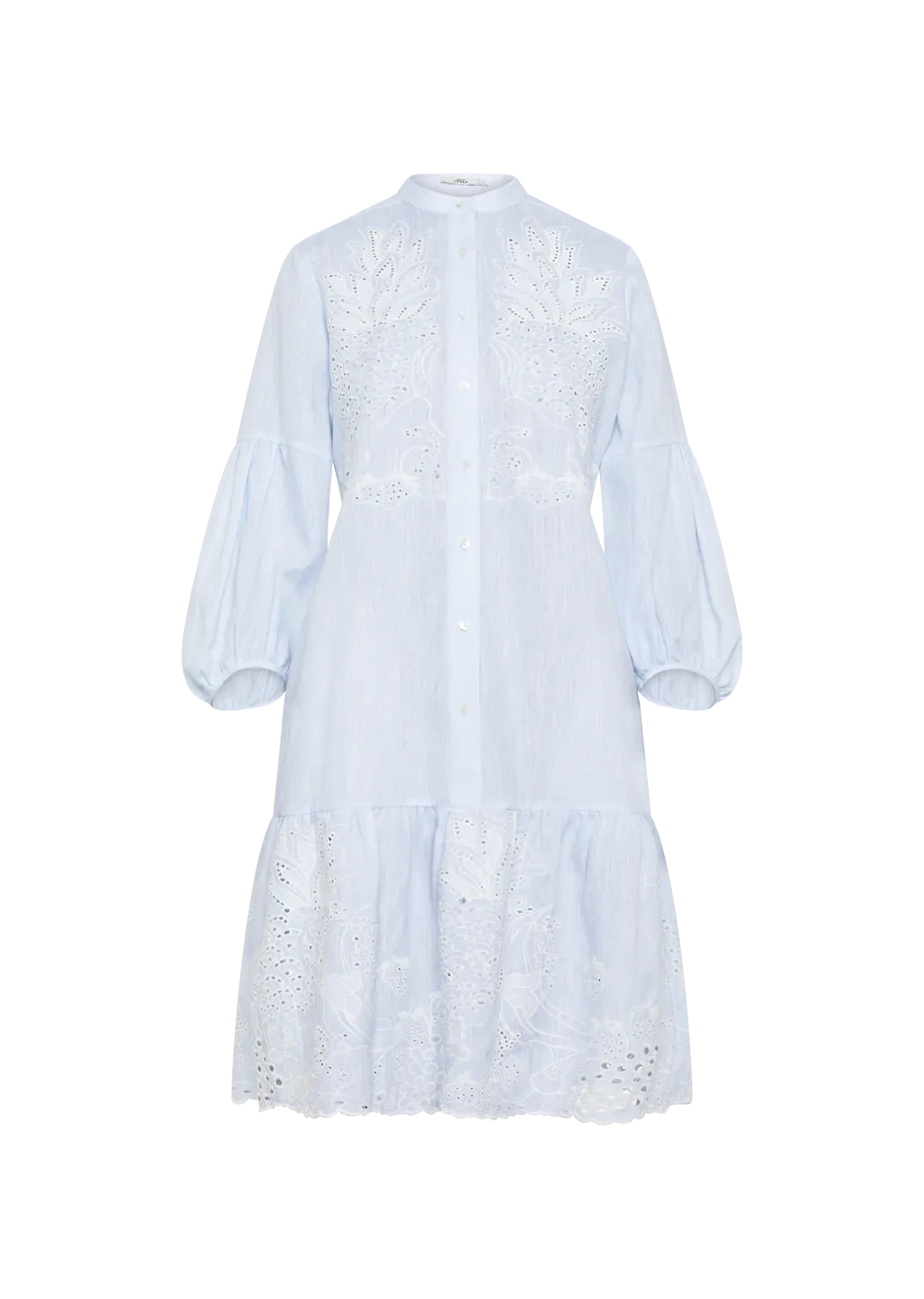 MILA DRESS FANCY BLUE EYELET LINEN DRESS