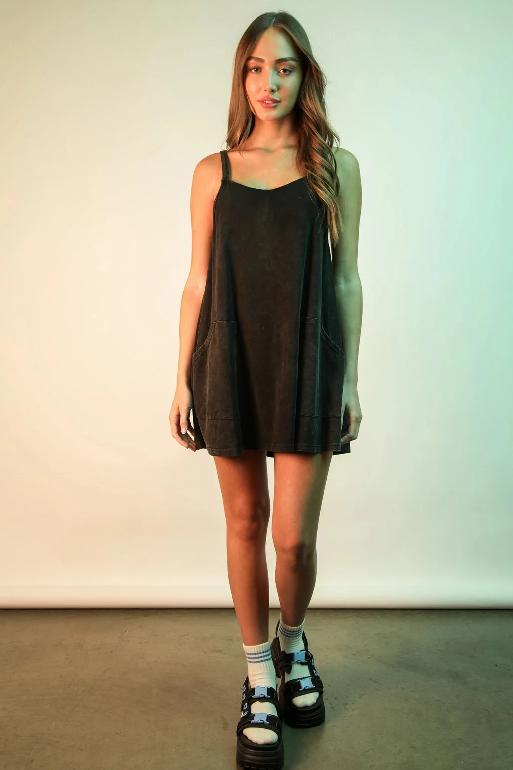 Miss Independent Mineral Washed Mini Dress in Black