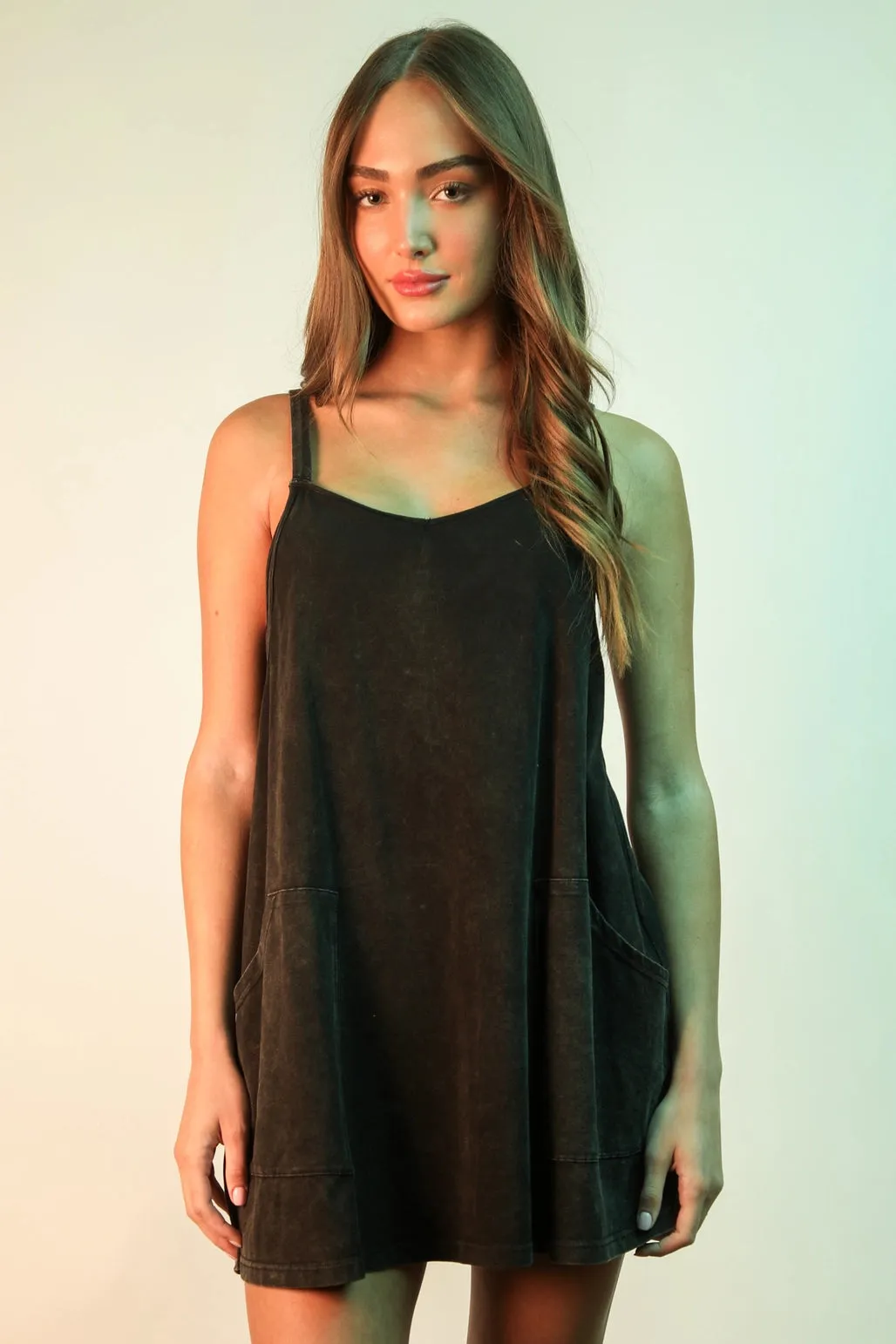 Miss Independent Mineral Washed Mini Dress in Black