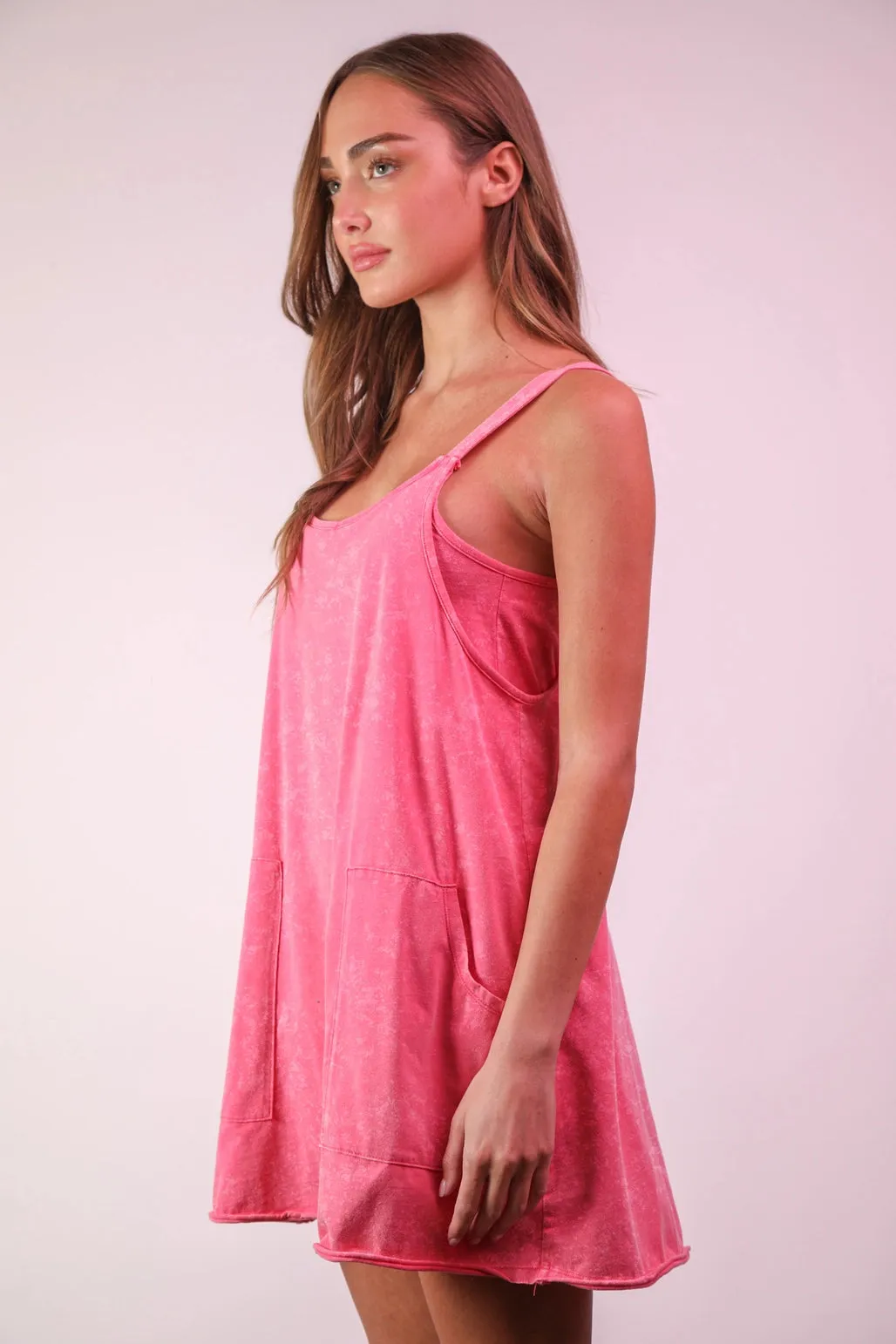 Miss Independent Mineral Washed Mini Dress in Hot Pink