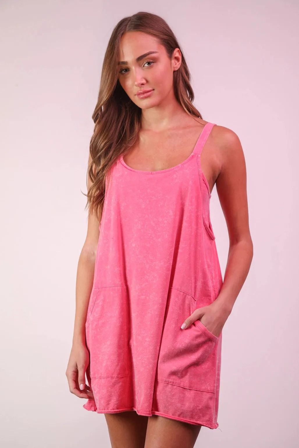 Miss Independent Mineral Washed Mini Dress in Hot Pink