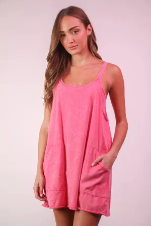 Miss Independent Mineral Washed Mini Dress in Hot Pink