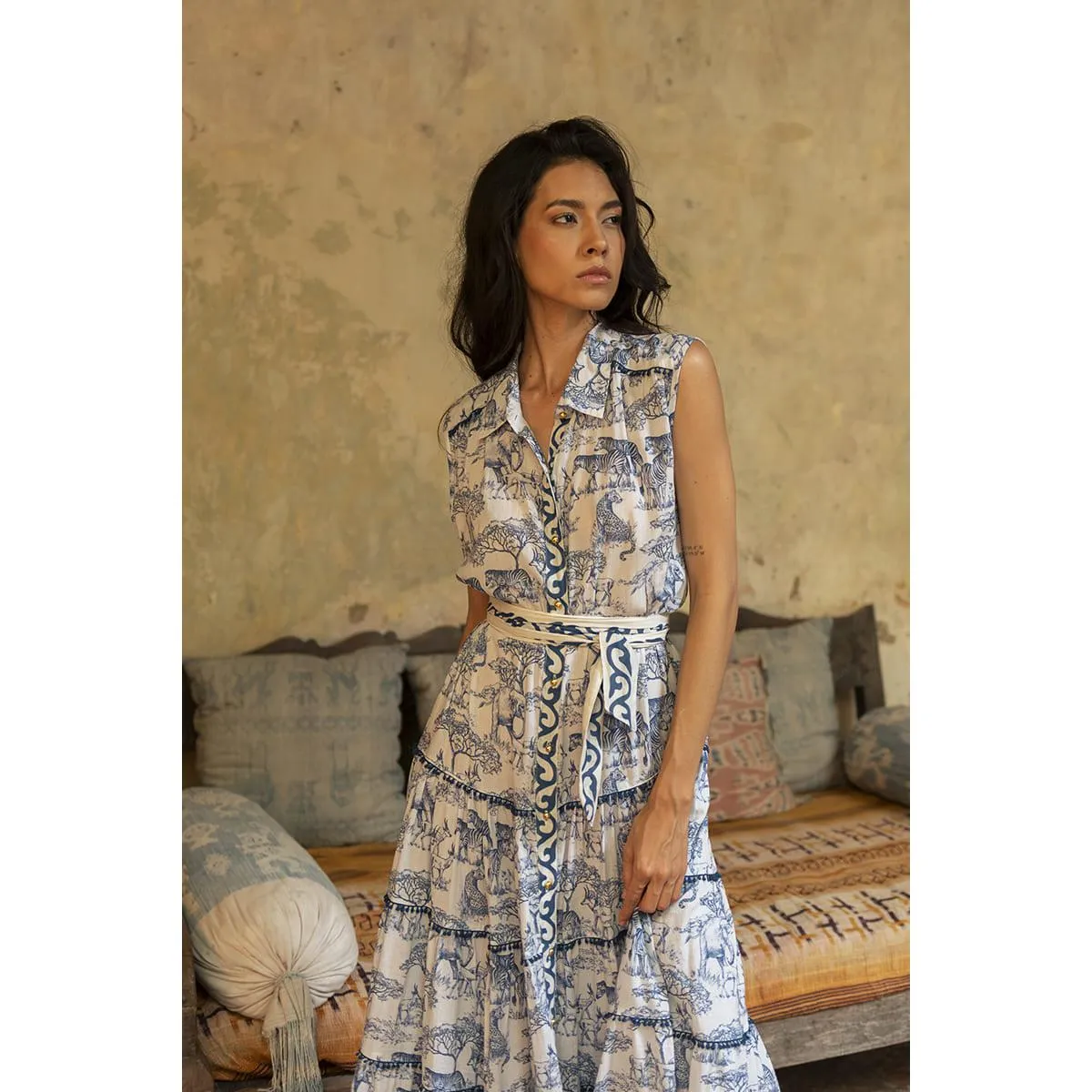 Miss June Georgina Long Sleeveless Dress with Belt