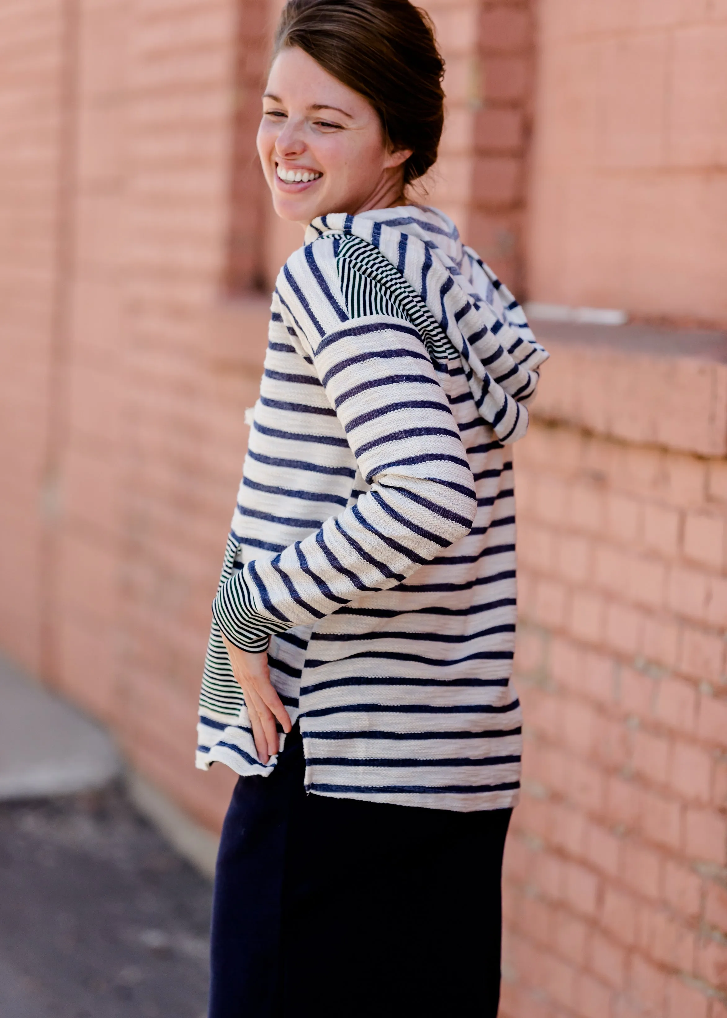 Mixed Stripe Lace Up Hooded Sweatshirt - FINAL SALE