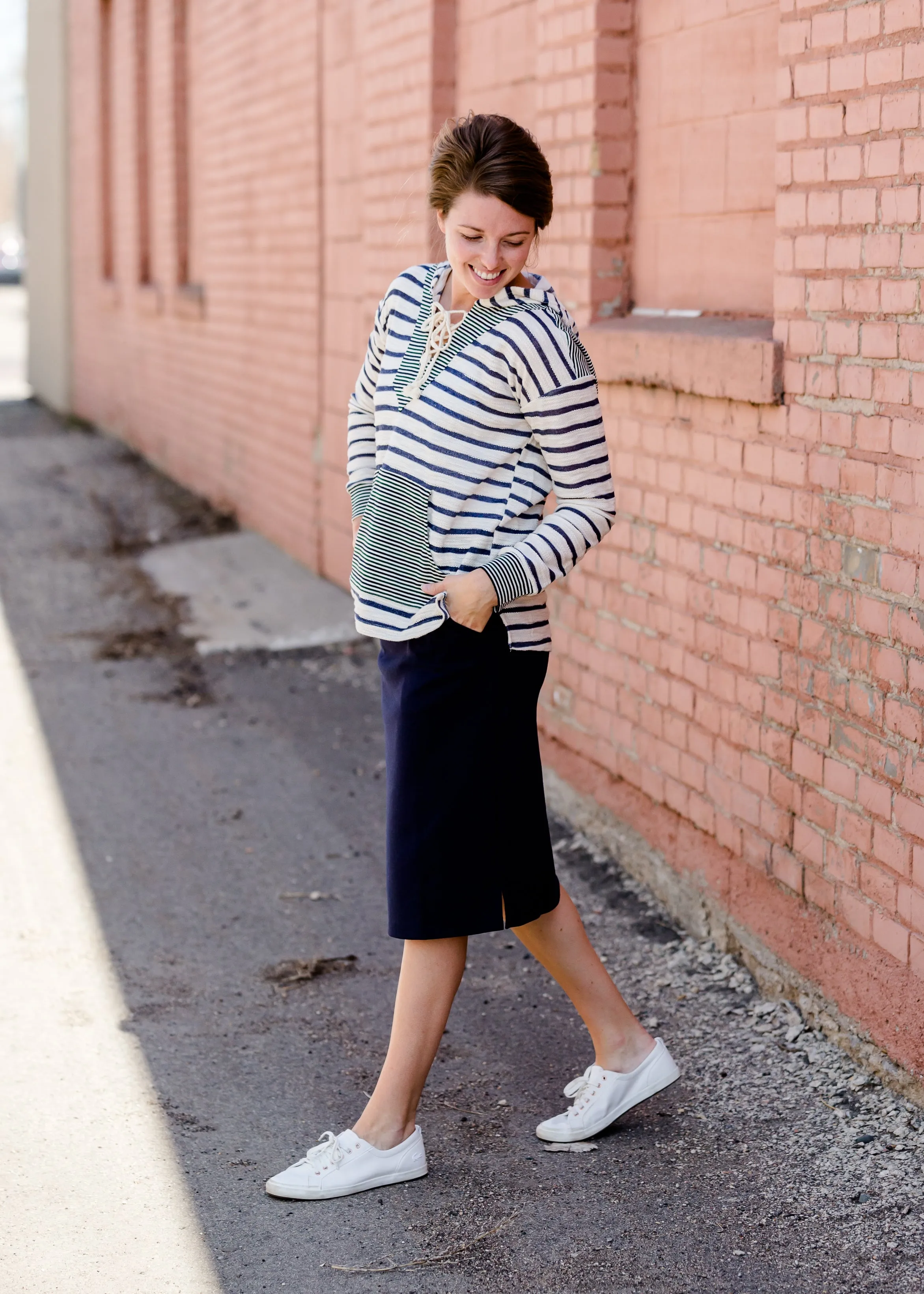 Mixed Stripe Lace Up Hooded Sweatshirt - FINAL SALE