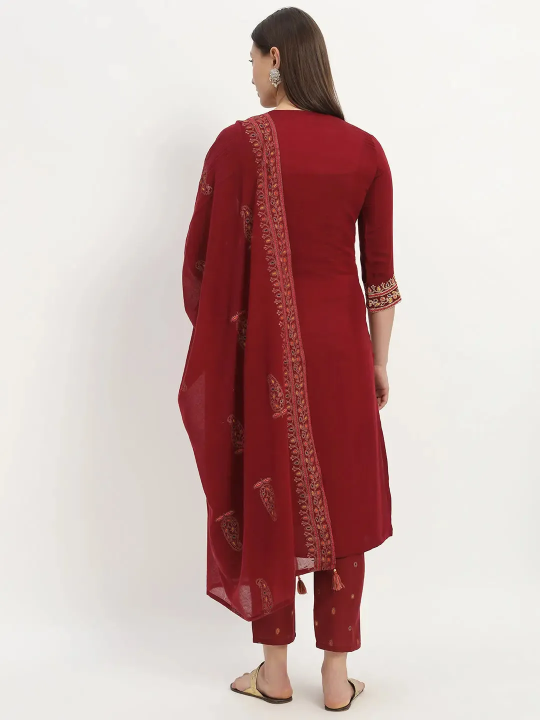 MUMZHUG Embroided  Straight Kurta & Rayon Pant & Malmal Dupatta For Maternity & Feeding Purpose