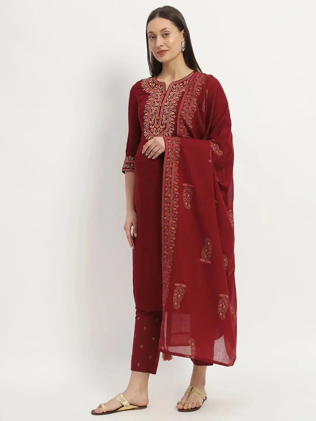 MUMZHUG Embroided  Straight Kurta & Rayon Pant & Malmal Dupatta For Maternity & Feeding Purpose