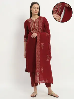 MUMZHUG Embroided  Straight Kurta & Rayon Pant & Malmal Dupatta For Maternity & Feeding Purpose
