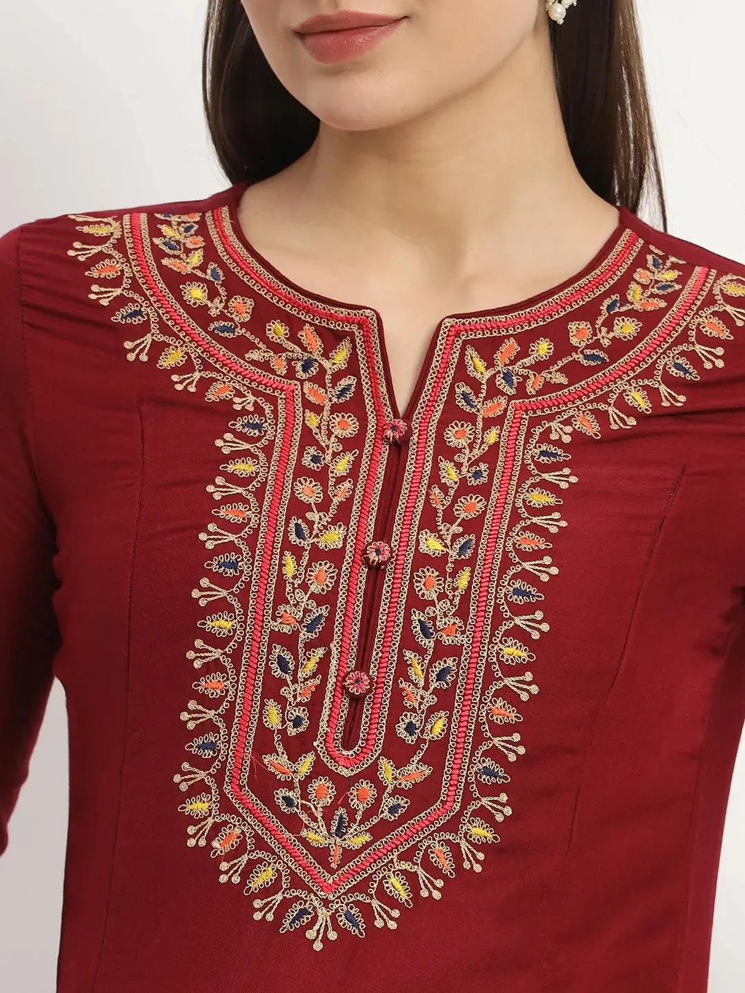 MUMZHUG Embroided  Straight Kurta & Rayon Pant & Malmal Dupatta For Maternity & Feeding Purpose