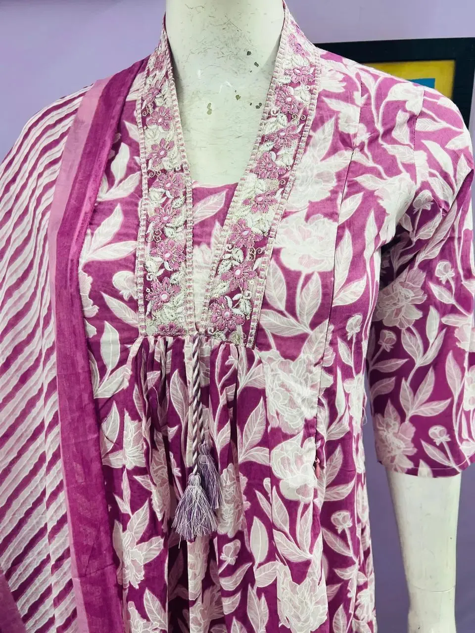 MUMZHUG PRINTED COTTON EMBROIDERED KURTA PANT AND DUPATTA SET FOR FEEDING AND MATERNITY PURPOSE