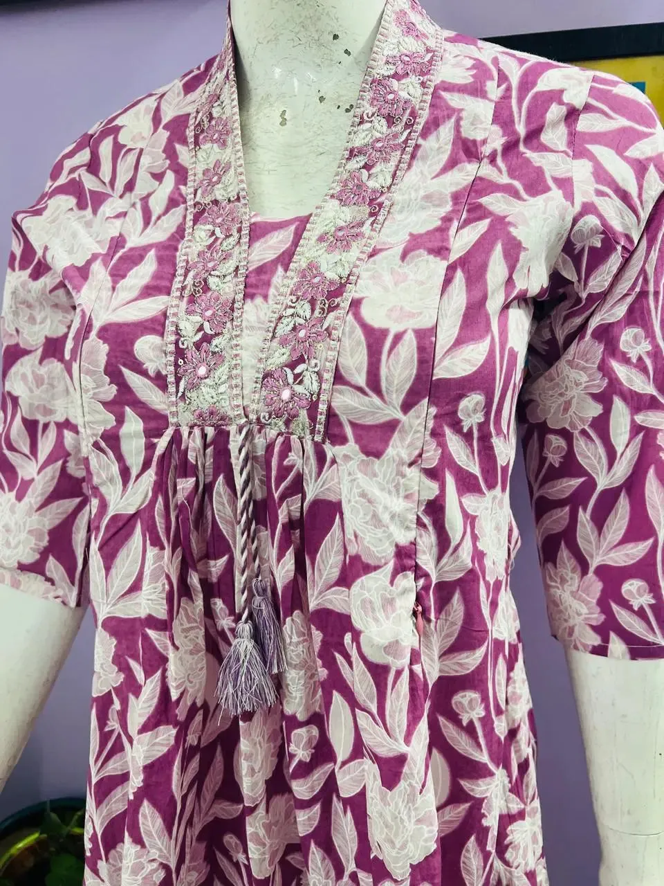 MUMZHUG PRINTED COTTON EMBROIDERED KURTA PANT AND DUPATTA SET FOR FEEDING AND MATERNITY PURPOSE