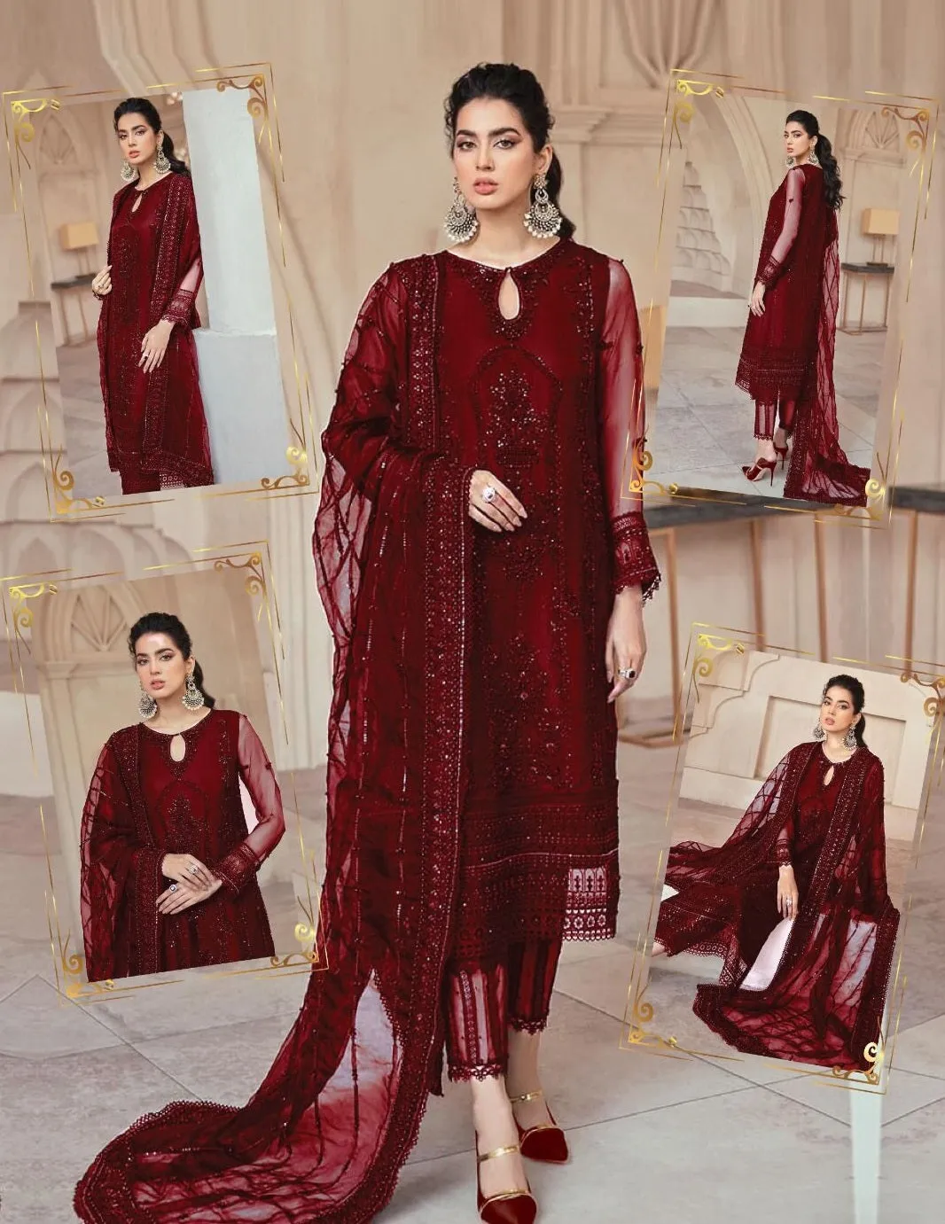 Mushq Maroon Formal AL-23 Unstitched 3 Pieces With Hand Work