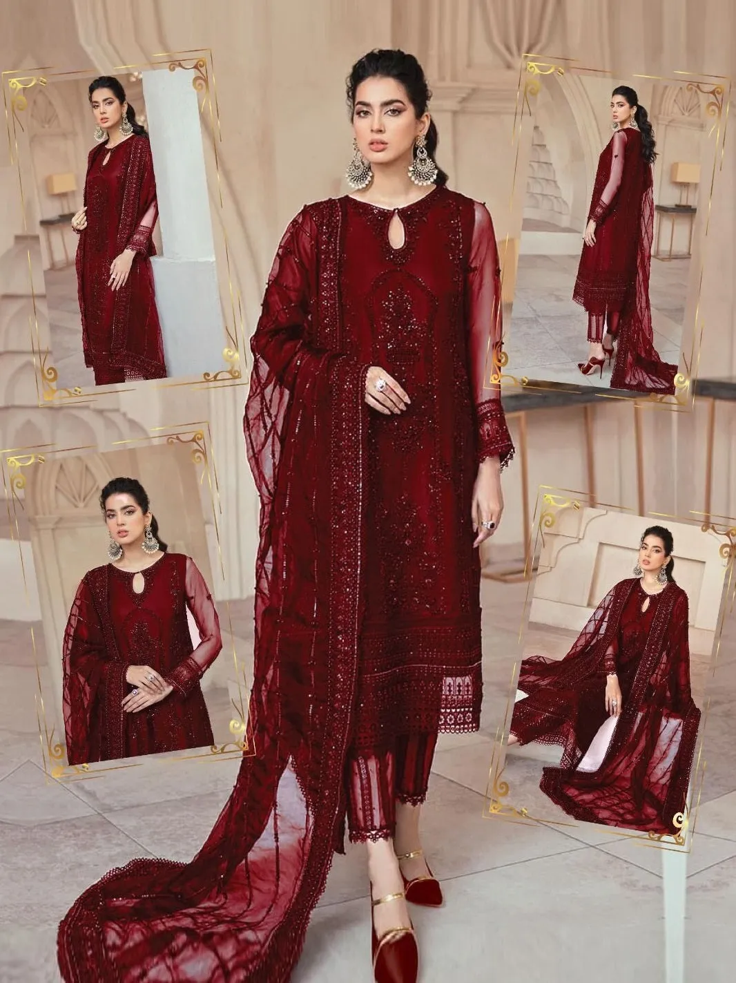 Mushq Maroon Formal AL-23 Unstitched 3 Pieces With Hand Work