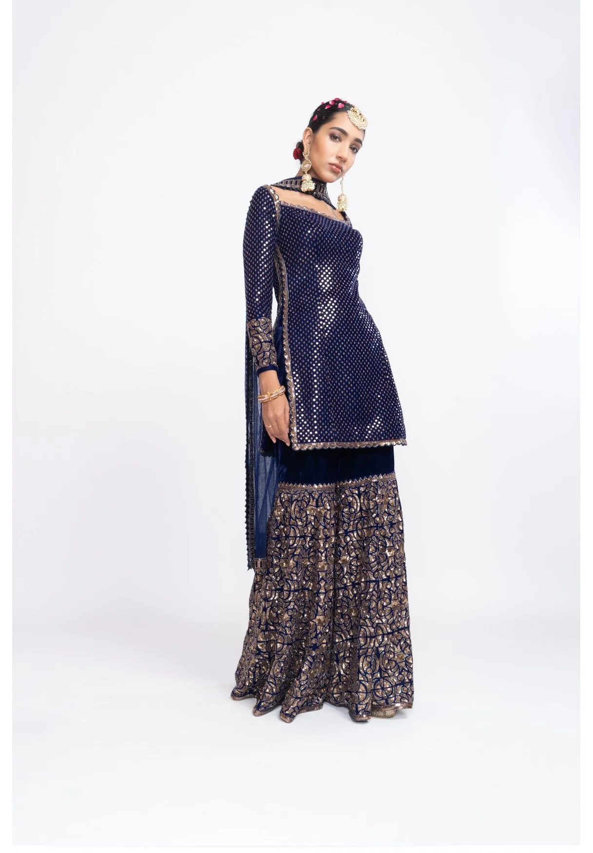 Navy Blue Kurta Sharara Set
