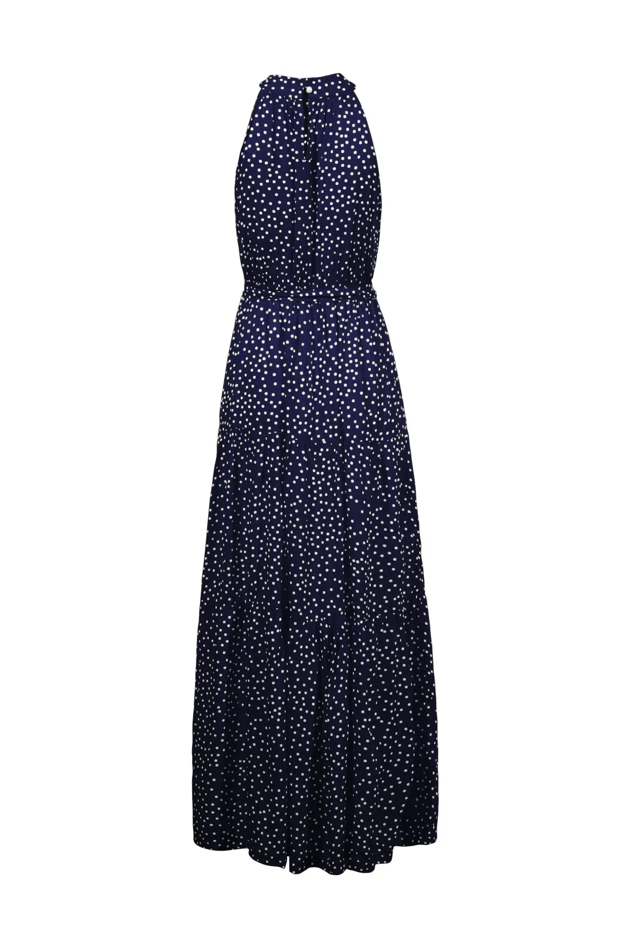 Navy Blue Wave Bohemian Boho Printed Hanging Neck Straps Maxi Dresses