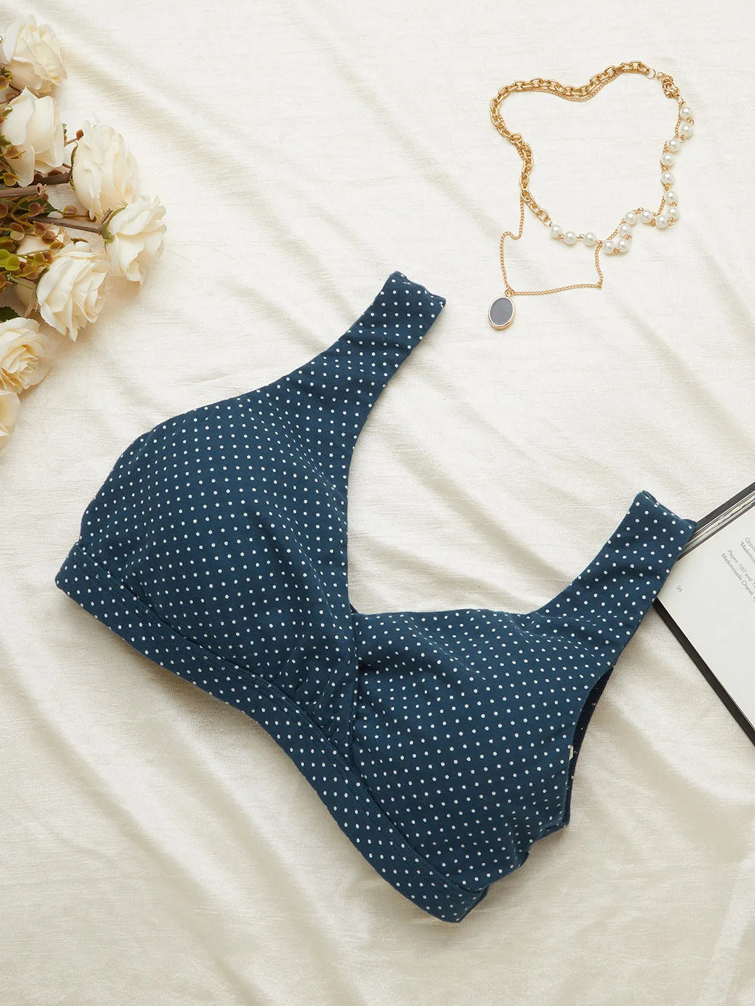 Navy Print 3/4th Coverage Non-Wired Maternity Bra for Women - Zola