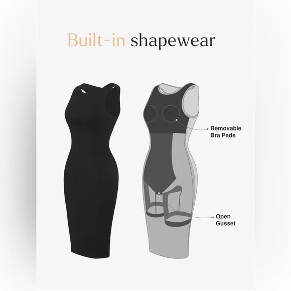 NWT Popilush The Shapewear Dresses Crew Neck Sleeveless Midi