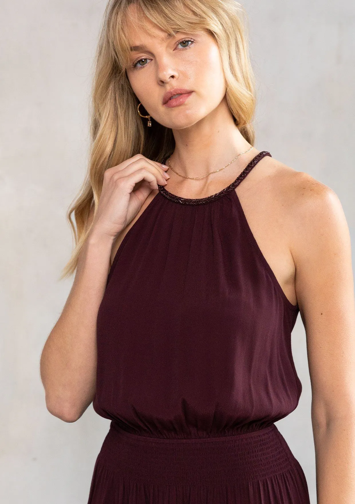 Odessa Beaded Halter Mini Dress