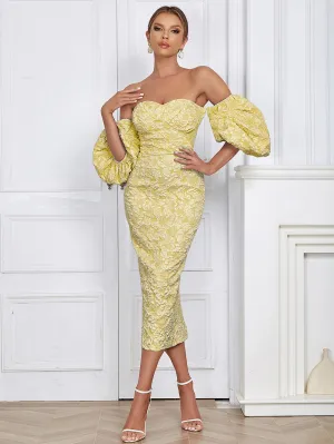 Off Shoulder Pleated Midi Backless Bodycon Dress