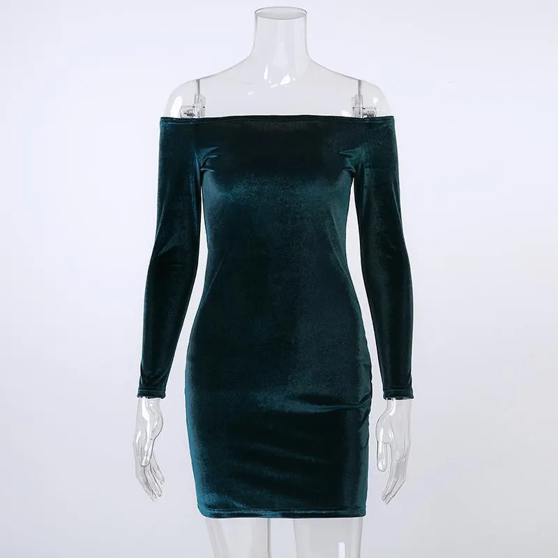 Off Shoulder Wine Red Sheath Velvet Dress Women Winter Party Long Sleeve Elegant Pencil Bodycon Ladies Dress Vestidos