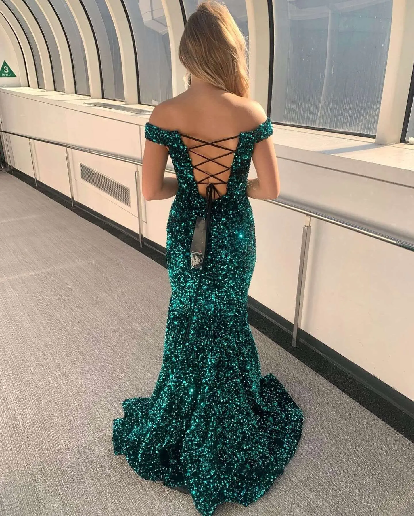 Off the Shoulder Light Blue Prom Dresses Sequin Mermaid Long Formal Dress