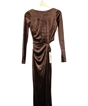 Oh Polly Velvet Long Sleeve Maxi Dress In Chocolate Brown UK 6