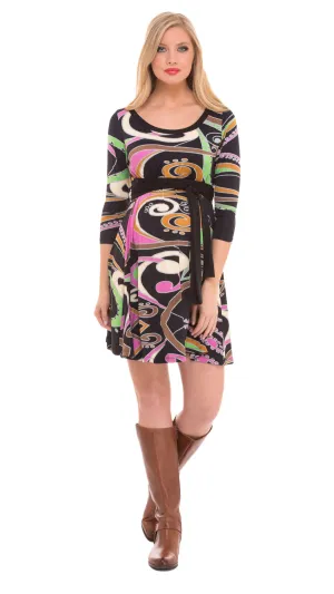 OLIAN Maternity Women's Abstract Print 3/4 Sleeve A-Line Dress Small Multi