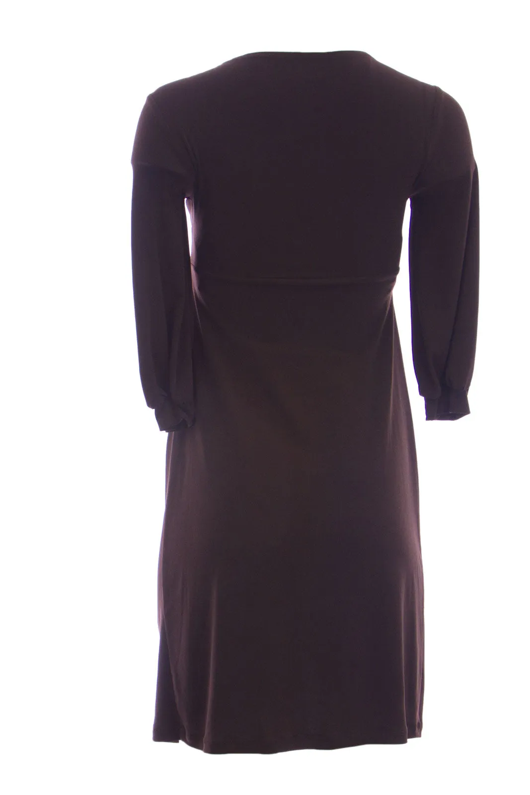 OLIAN Maternity Women's Front Knot Accent 3/4 Sleeve Dress X-Small Brown