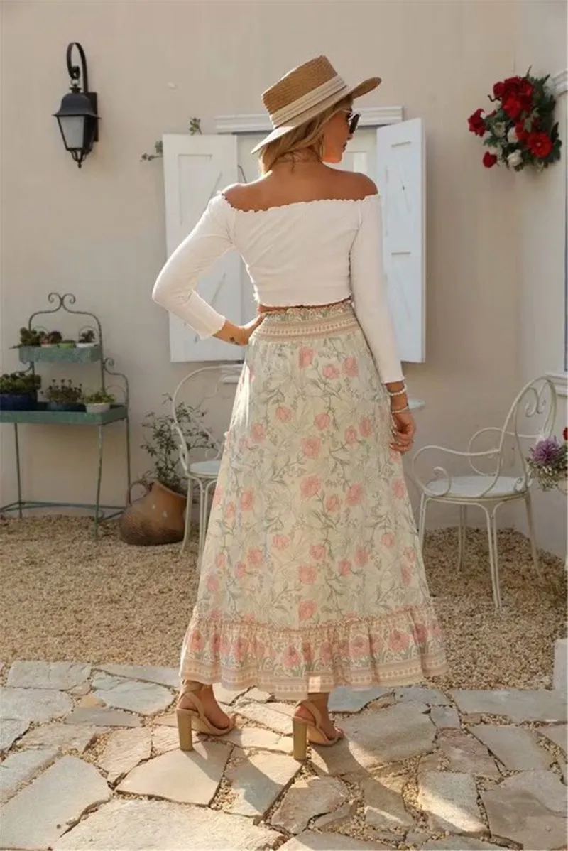 OLIVIA Ruffle Bohemian Maxi Skirt