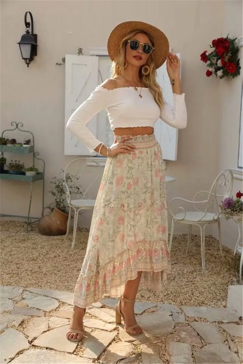 OLIVIA Ruffle Bohemian Maxi Skirt