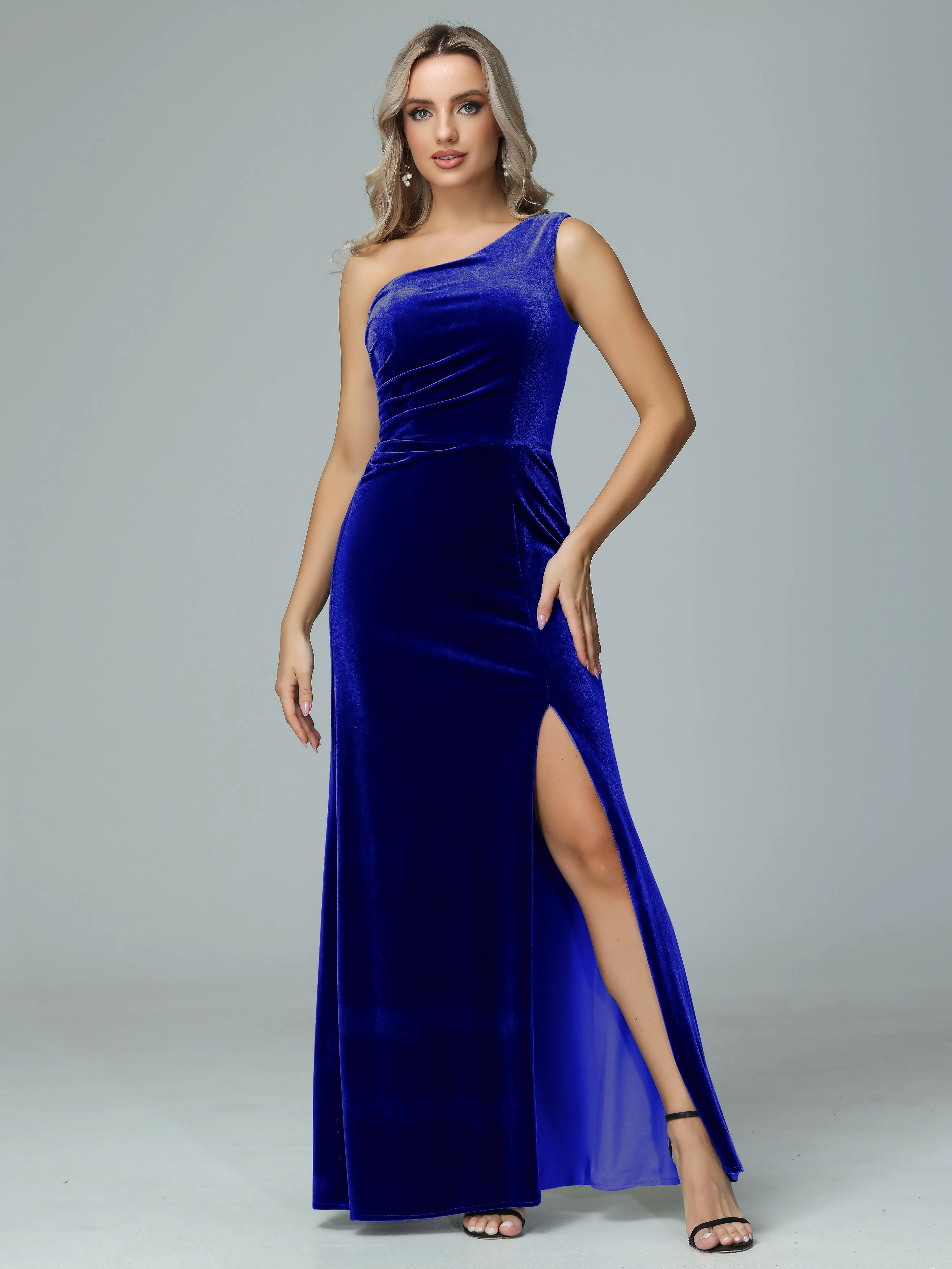 One Shoulder Velvet Winter Formal Bridesmaid Dresses