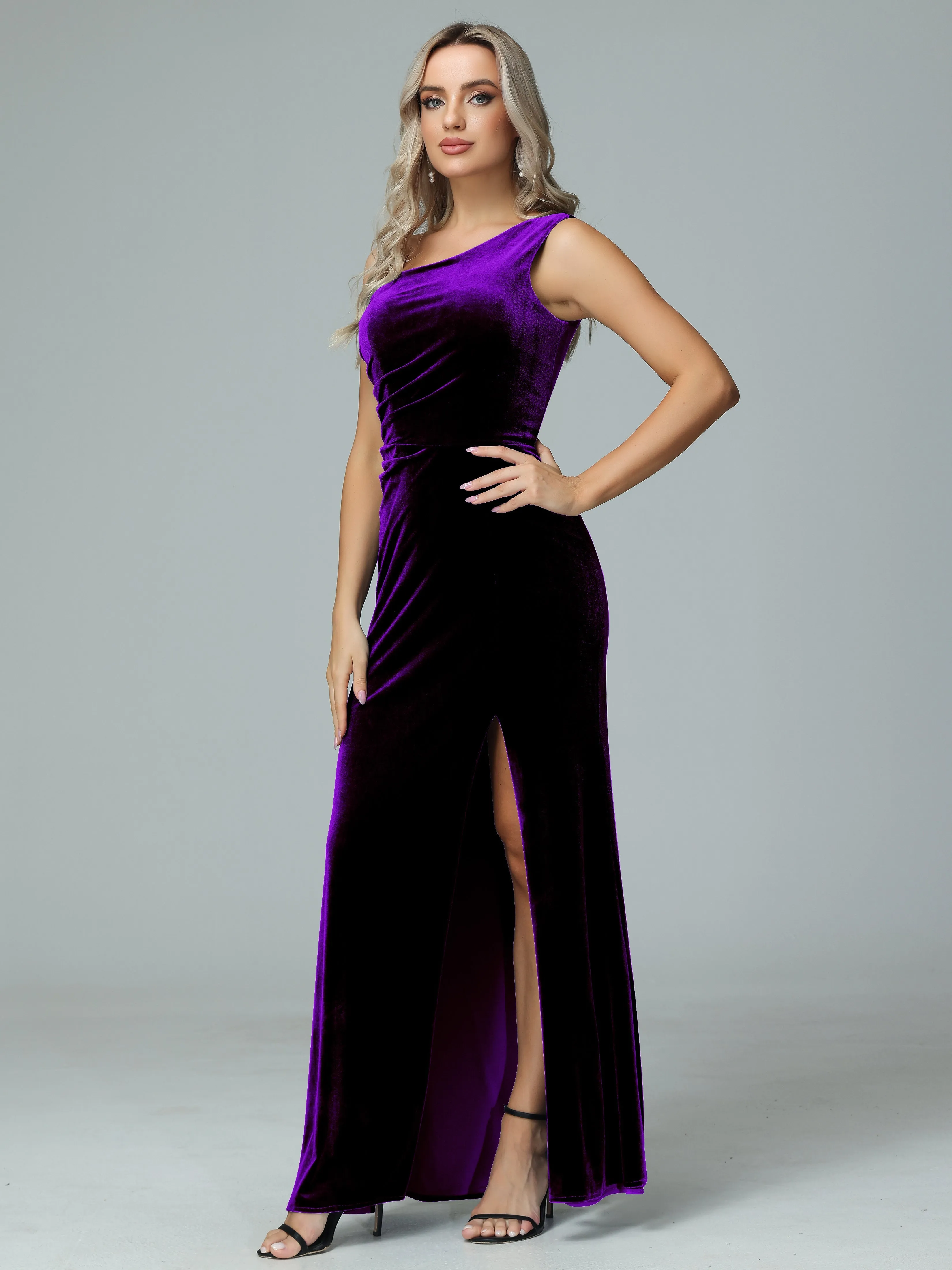 One Shoulder Velvet Winter Formal Bridesmaid Dresses