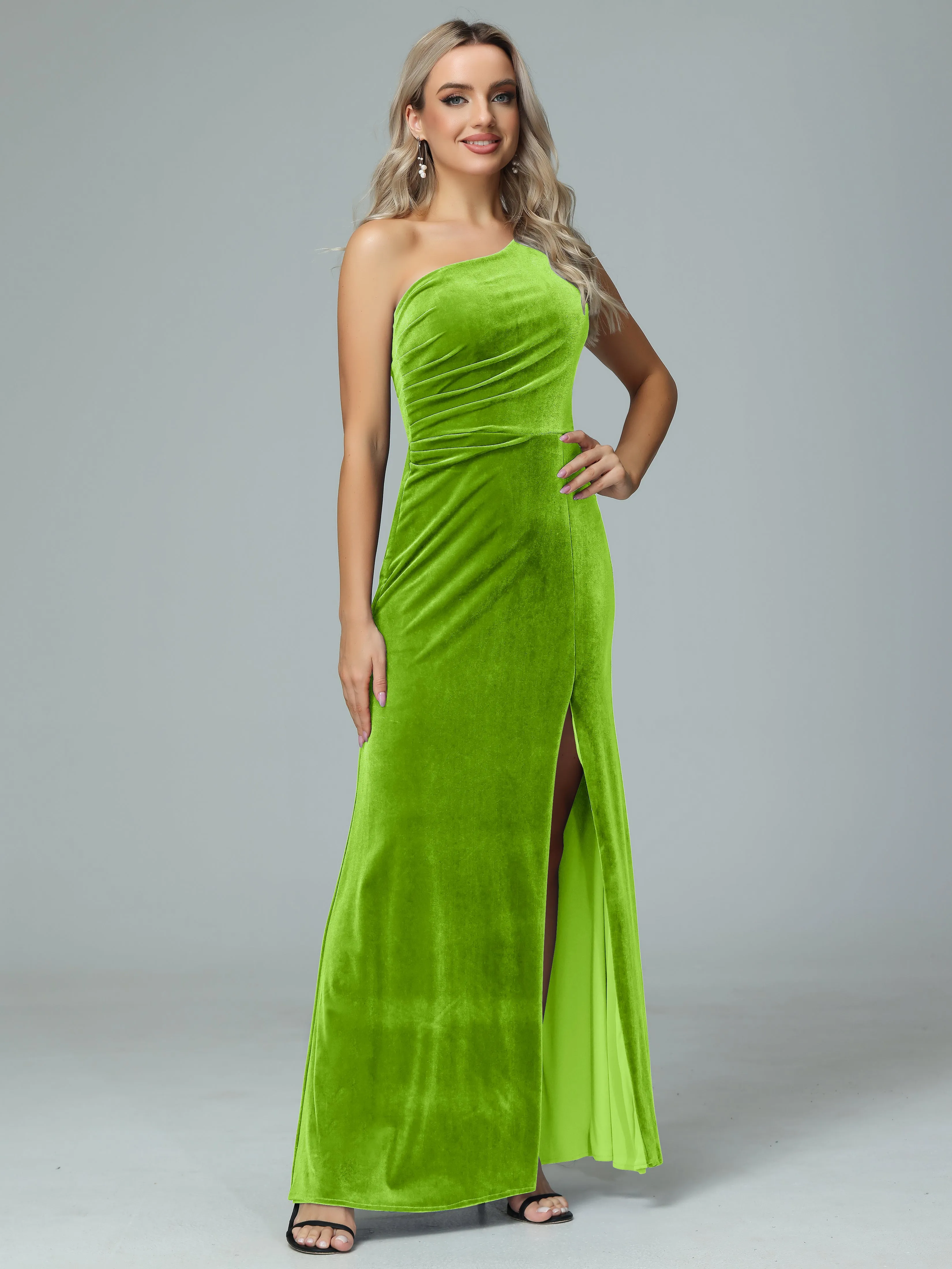 One Shoulder Velvet Winter Formal Bridesmaid Dresses