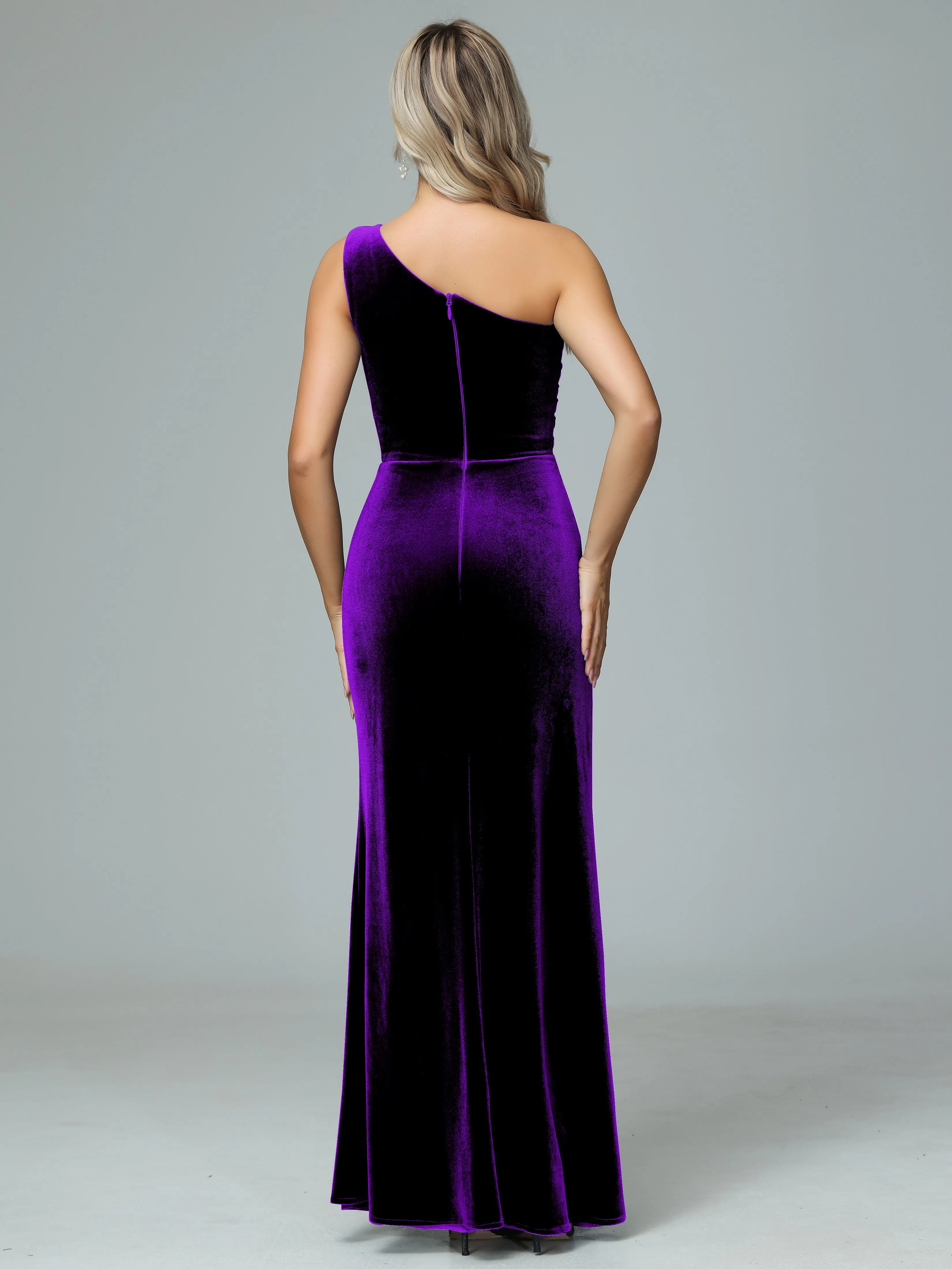 One Shoulder Velvet Winter Formal Bridesmaid Dresses