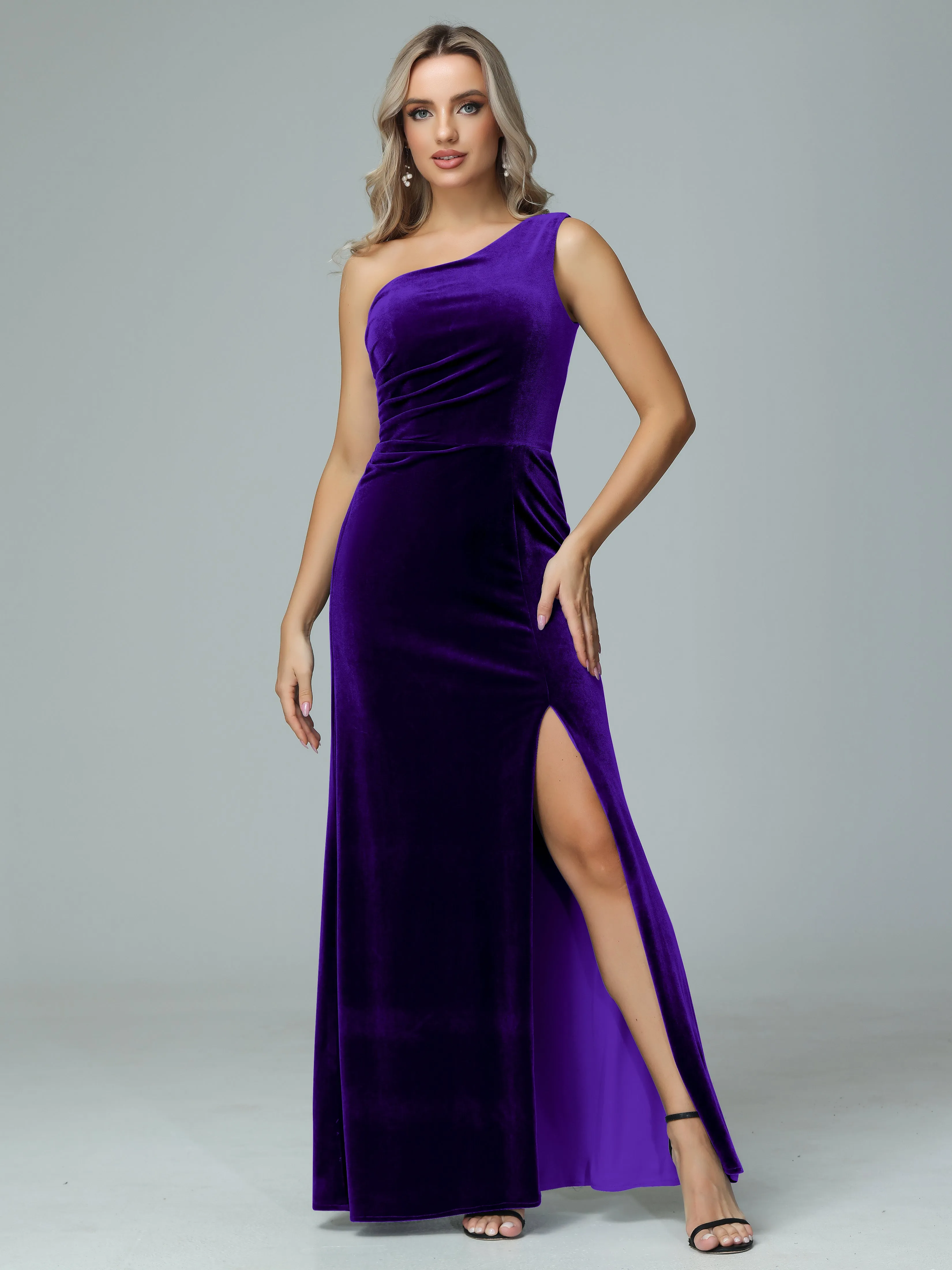 One Shoulder Velvet Winter Formal Bridesmaid Dresses