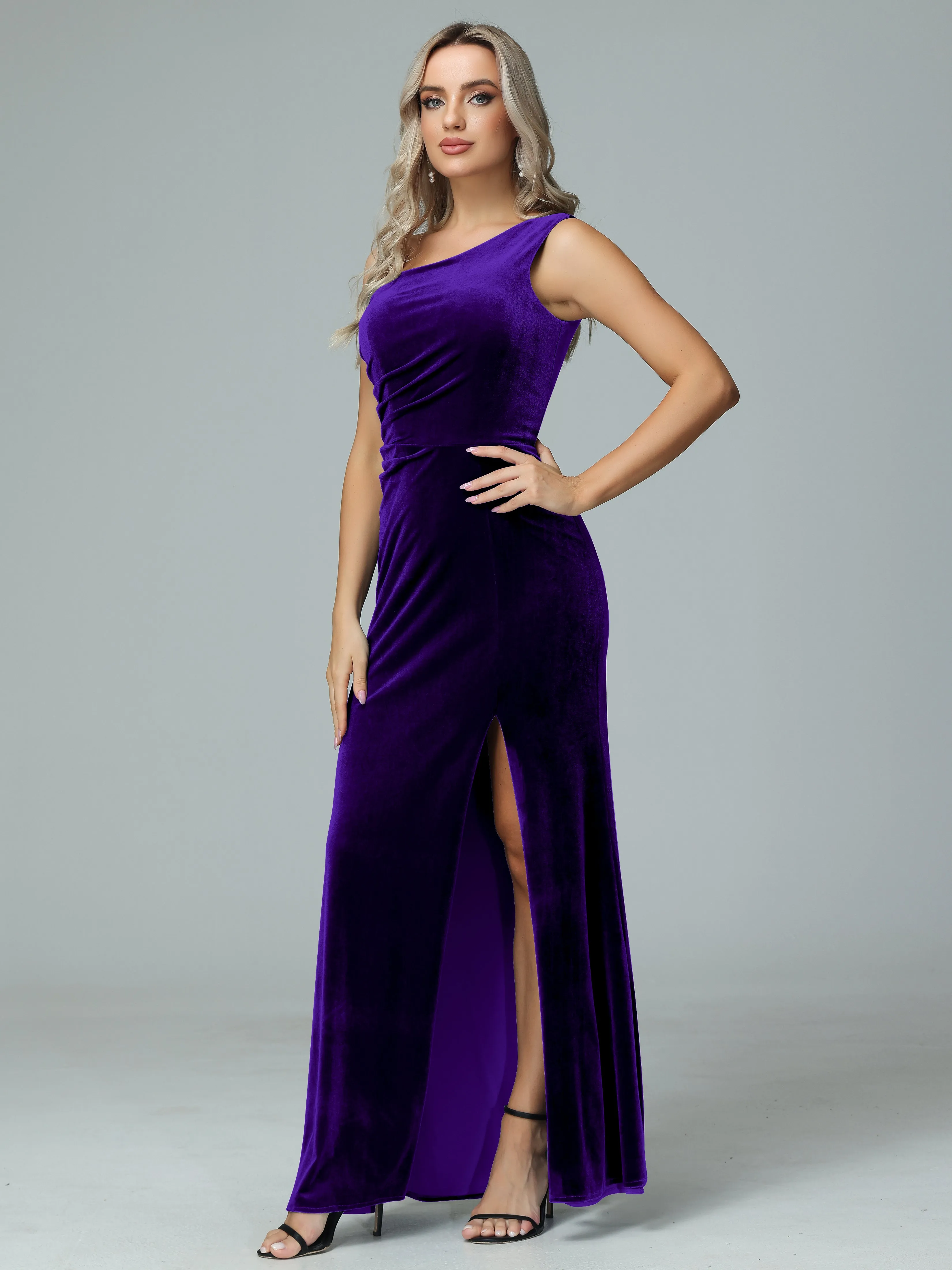 One Shoulder Velvet Winter Formal Bridesmaid Dresses
