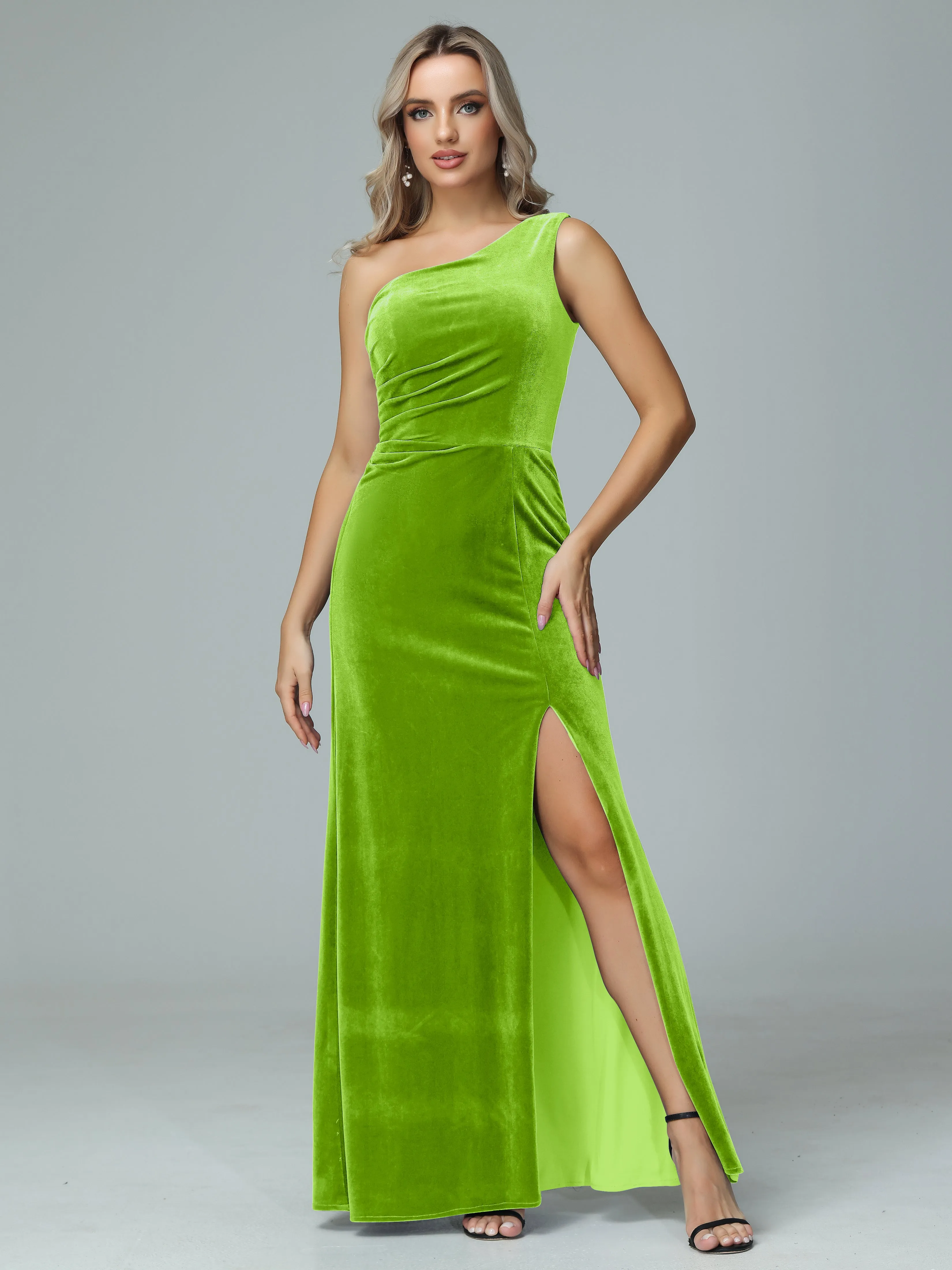 One Shoulder Velvet Winter Formal Bridesmaid Dresses