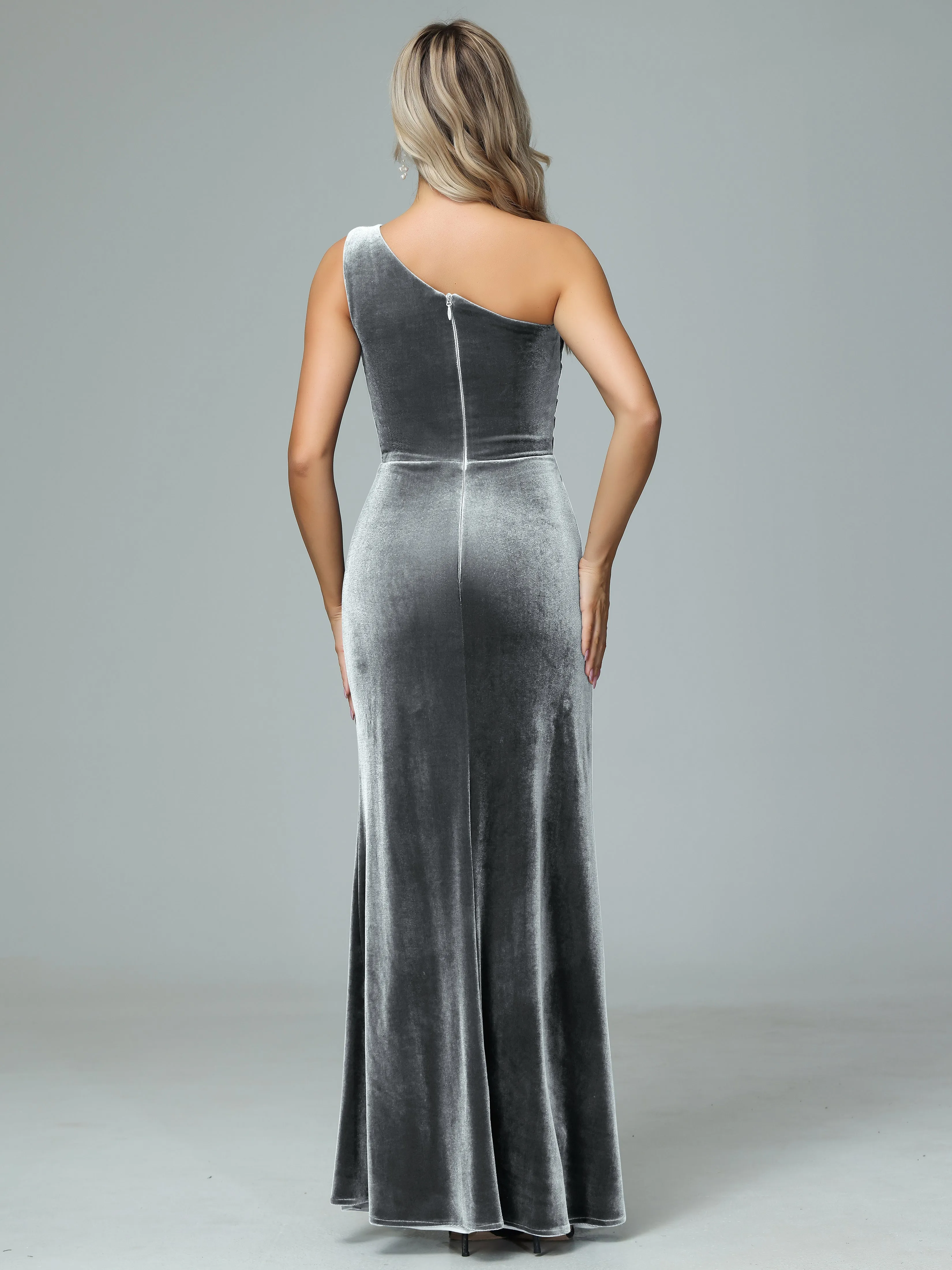 One Shoulder Velvet Winter Formal Bridesmaid Dresses